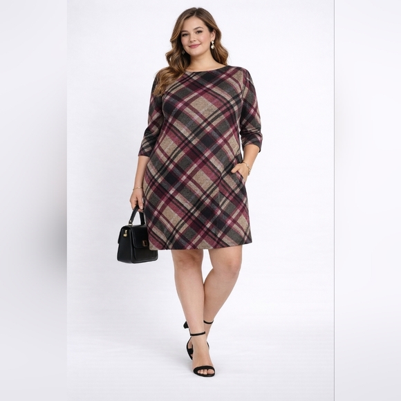 Jessica Howard Dresses & Skirts - 🩷 Jessica Howard NWT Plus Size Mock Neck Plaid A-Line Dress Size 2X